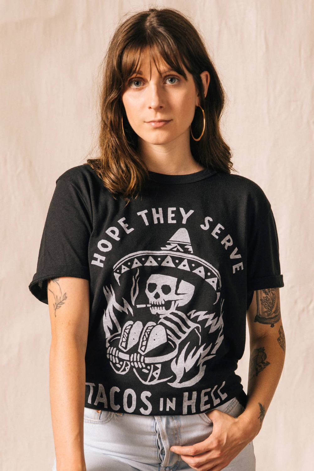 HOPE THEY SERVE TACOS IN HELL Graphic Unisex Tee: