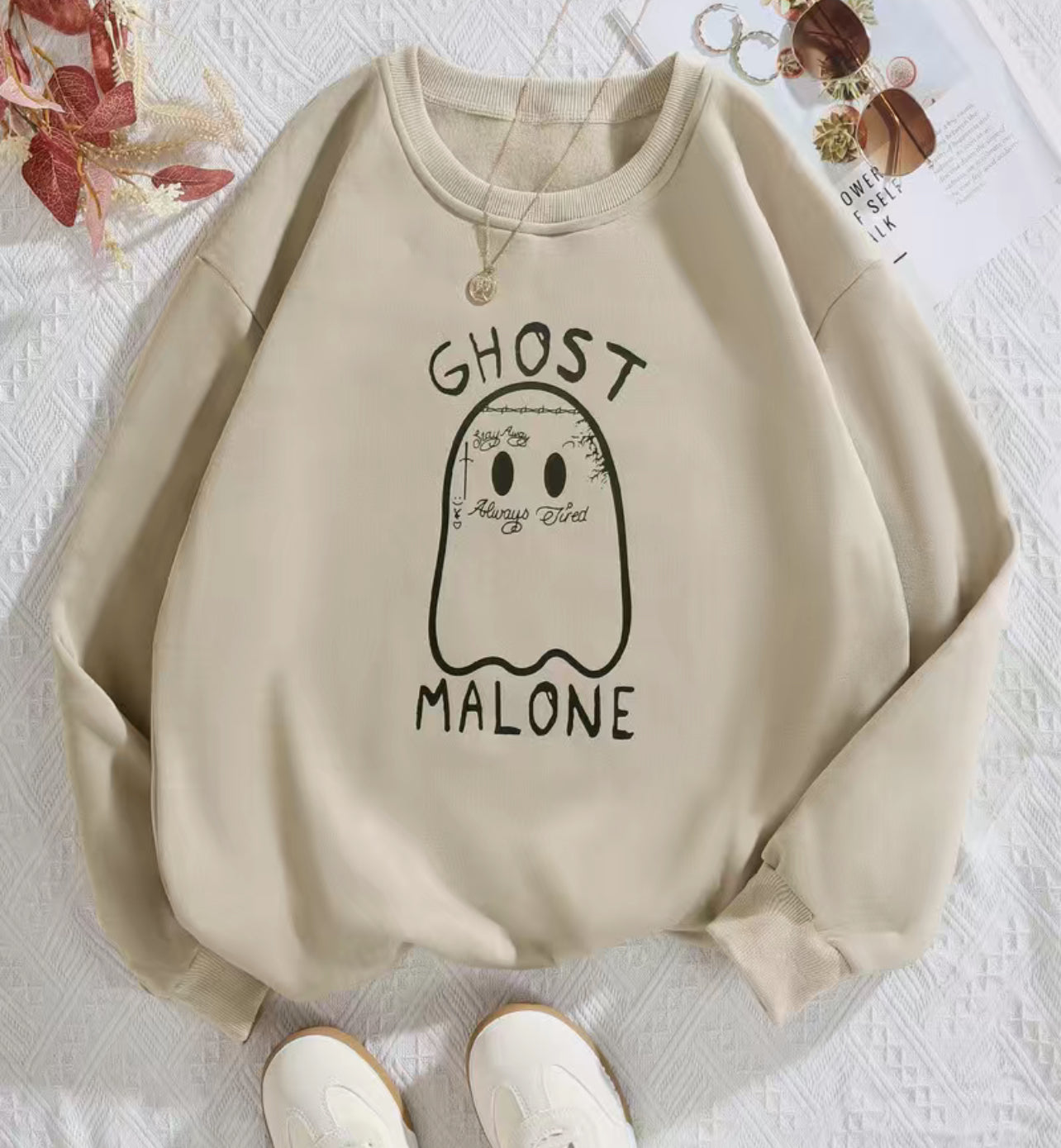 GHOST MALONE graphic sweatshirt.