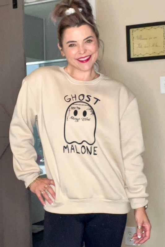 GHOST MALONE graphic sweatshirt.