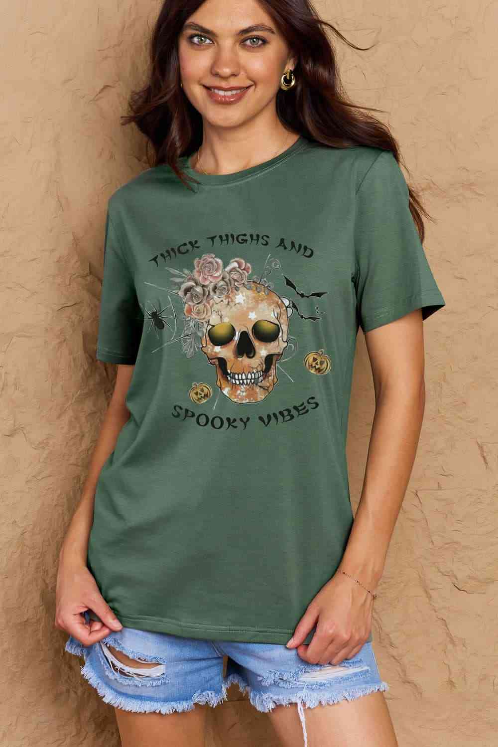 THICK THIGHS AND SPOOKY VIBES Graphic Cotton T-Shirt