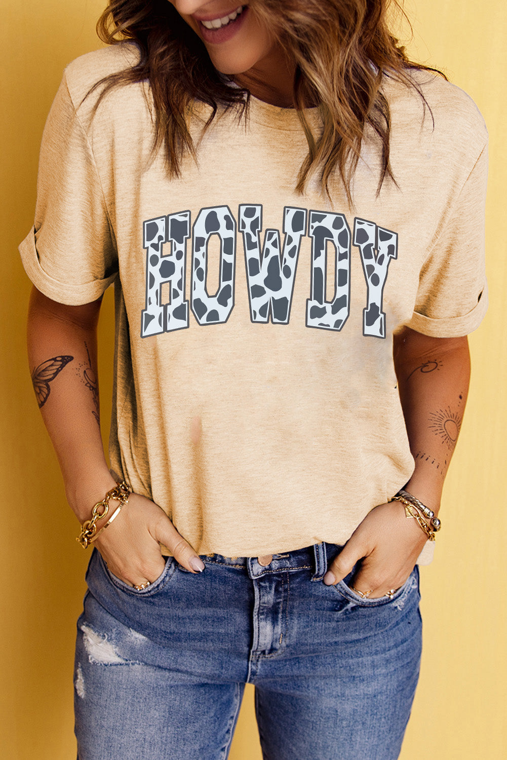 HOWDY Round Neck Short Sleeve Graphic Tee