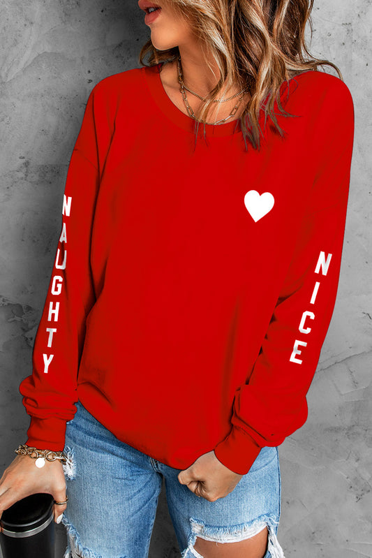 NAUGHTY OR NICE Heart Graphic Sweatshirt