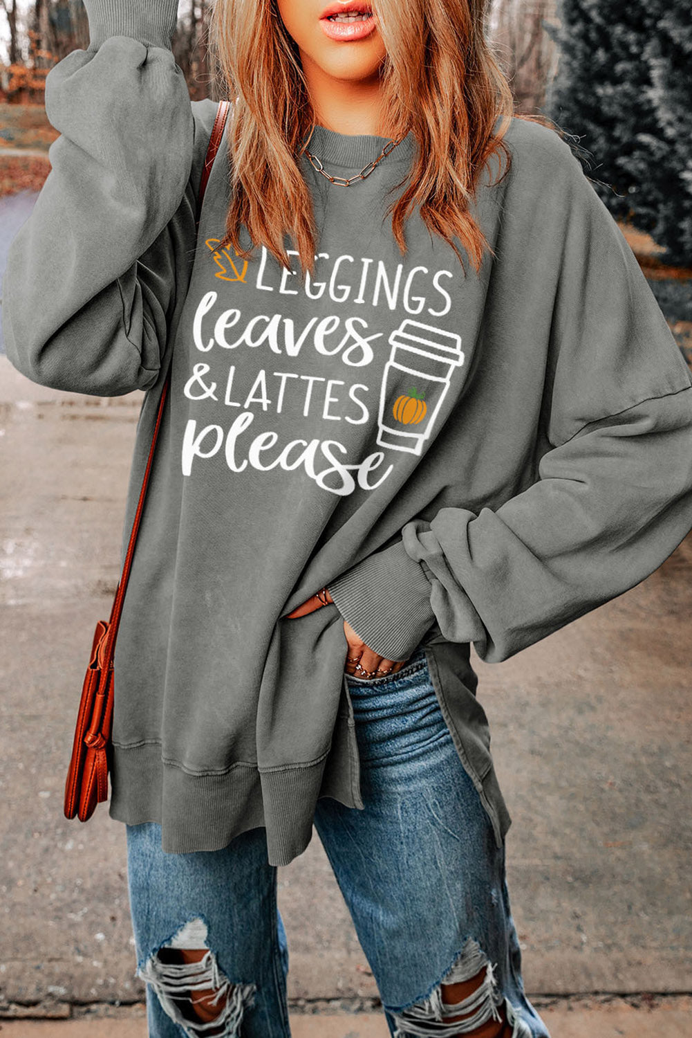 LEGGINGS, LEAVES, LATTES PLEASE Graphic Sweatshirt